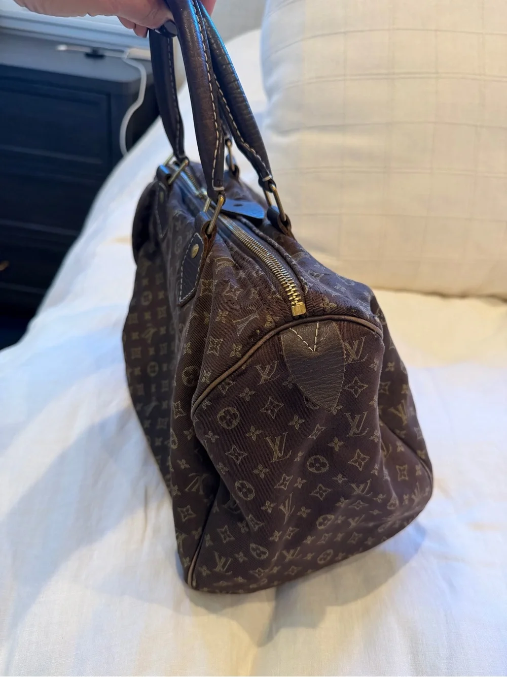 Authentic Louis Vuitton Brown Monogram Satchel with Dark Brown Handles